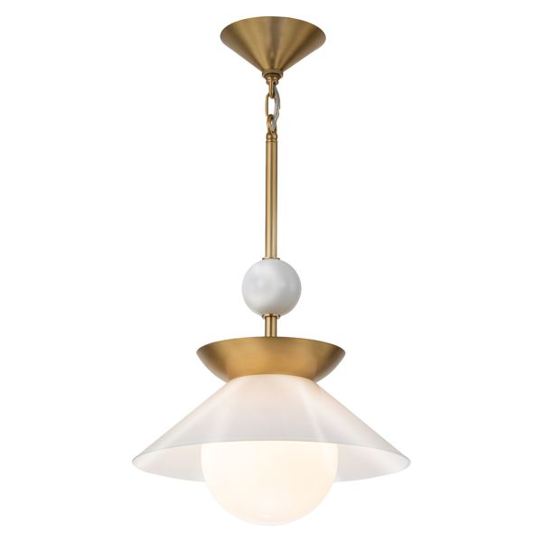 Lampa wisząca Quintiesse QN-SAUCER-1P-M-AB-OPAL Saucer 1 lt Medium Pendant Aged Brass