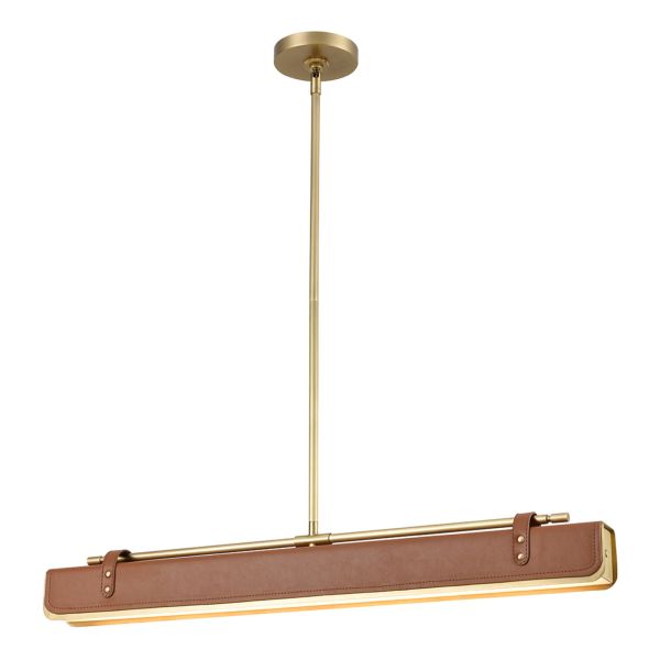 Lampa wisząca Quintiesse QN-VALISE-LP80-VBS-CL Alora Valise Valise LED Linear Pendant Vintage Brass/Cognac Leather