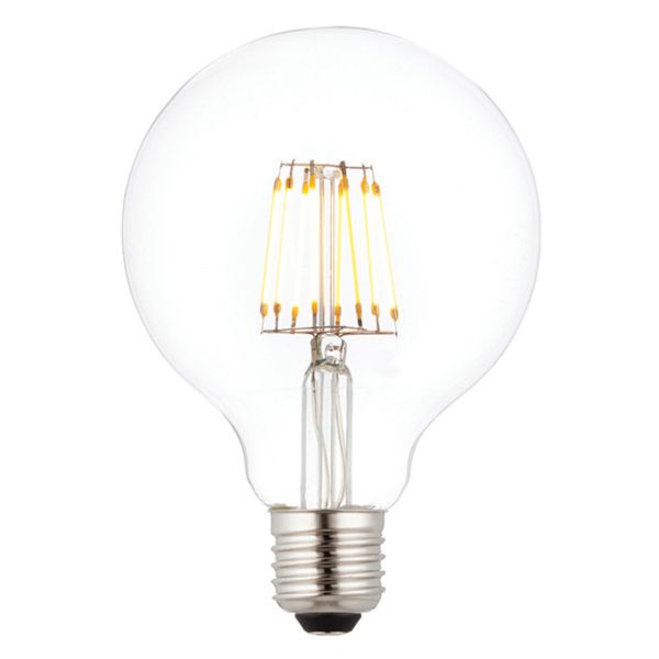 Лампа світлодіодна  сумісна з димером Saxby 76801 потужністю 7W. Типорозмір — G95 з цоколем E27, температура кольору — 2700K