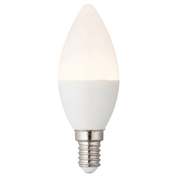 Лампа світлодіодна  сумісна з димером Saxby 76805 потужністю 4.5W. Типорозмір — C38 з цоколем E14, температура кольору — 3000K