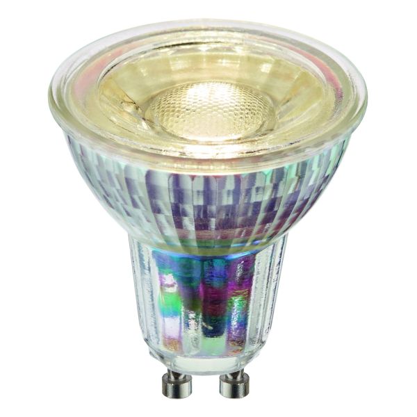Лампа світлодіодна  сумісна з димером Saxby 90982 потужністю 5.5W. Типорозмір — MR16 з цоколем GU10, температура кольору — 3000K