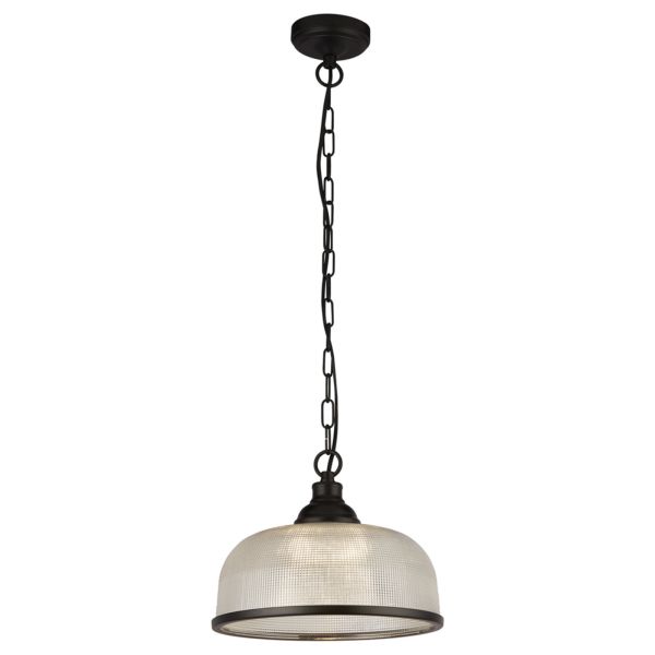 Lampa wisząca Searchlight 1682BK Highworth Pendant - Matt Black Metal & Holophane Style Glass