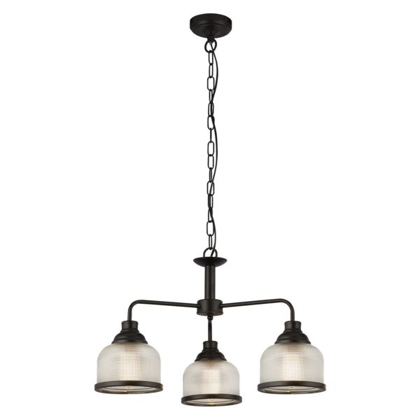 Żyrandol Searchlight 1683-3BK Highworth 3Lt Pendant - Black Metal & Holophane Style Glass