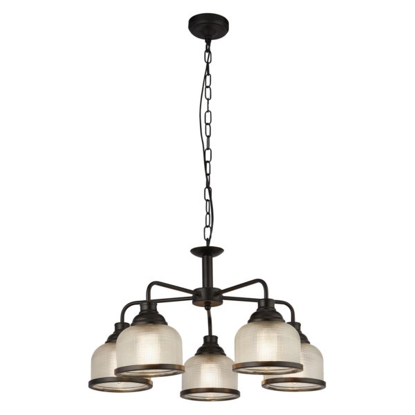 Люстра Searchlight 1685-5BK Highworth 5Lt Pendant - Black Metal & Holophane Style Glass