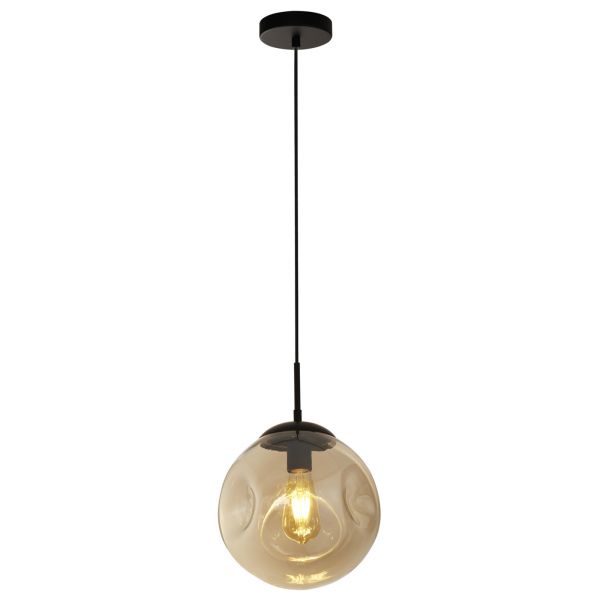 Lampa wisząca Searchlight 22123-1BK Punch Pendant - Black with Punched Champagne Glass