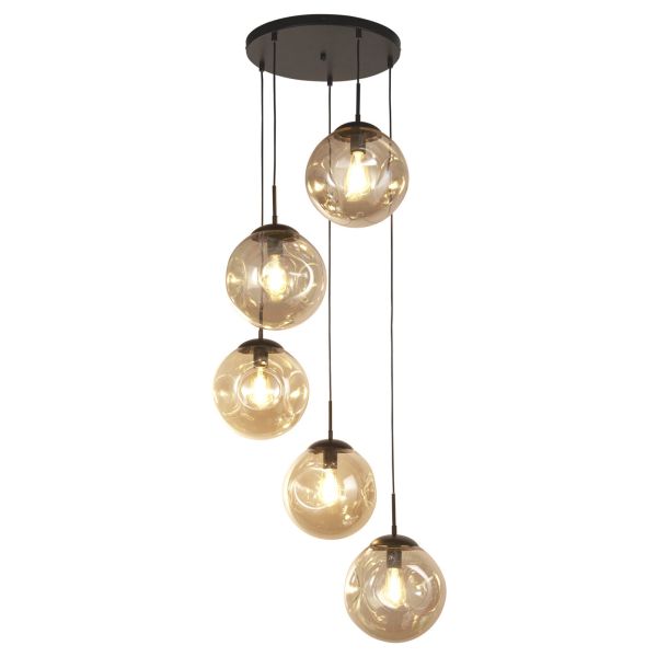 Lampa wisząca Searchlight 22123-5BK Punch 5Lt Multi Drop Pendant - Black with Punched Champagne
