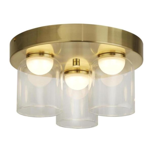 Żyrandol Searchlight 23083-3SB Highball LED 3Lt Flush , Satin Brass & Clear Glass IP44