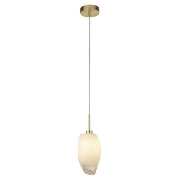 Lampa wisząca Searchlight 23141-1SB Rocky 1Lt Pendant, Satin Brass Metal  & Glass