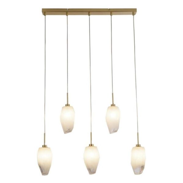 Lampa wisząca Searchlight 23145-5SB Rocky 5Lt Bar Pendant, Satin Brass Metal  & Glass