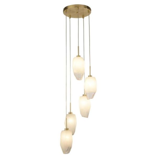 Lampa wisząca Searchlight 23146-5SB Rocky 5Lt Multi Drop  Pendant, Satin Brass Metal  & Glass