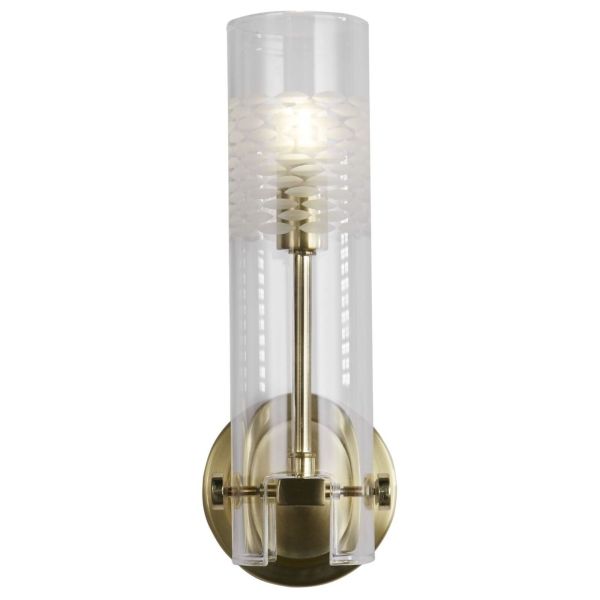 Бра Searchlight 27981SB Scope Bathroom Wall Light - Satin Brass with Clear Glass