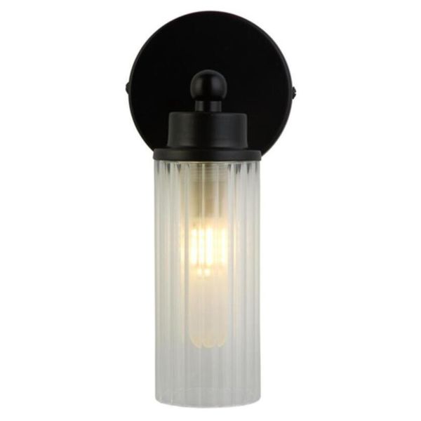Kinkiet Searchlight 29981BK Imperial 1Lt Wall Light, Matt Black Metal & Clear Ribbed Gla