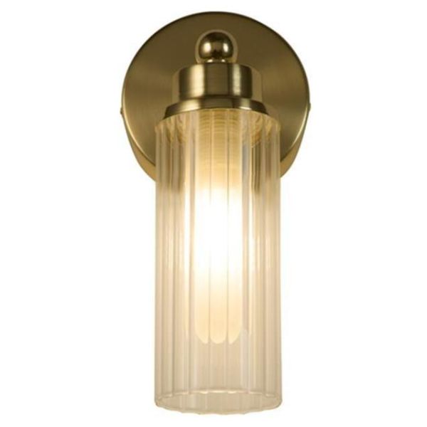 Kinkiet Searchlight 29981SB Imperial 1Lt Wall Light, Satin Brass Metal & Clear Ribbed Gl