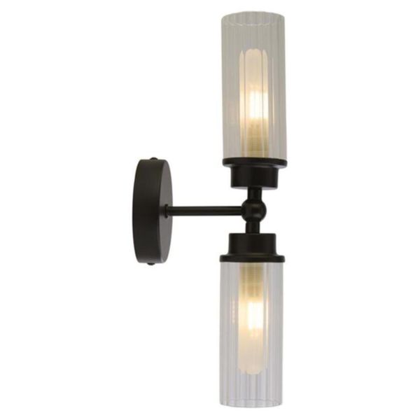 Бра Searchlight 29982BK Imperial 2Lt Wall Light, Matt Black Metal & Clear Ribbed Gla