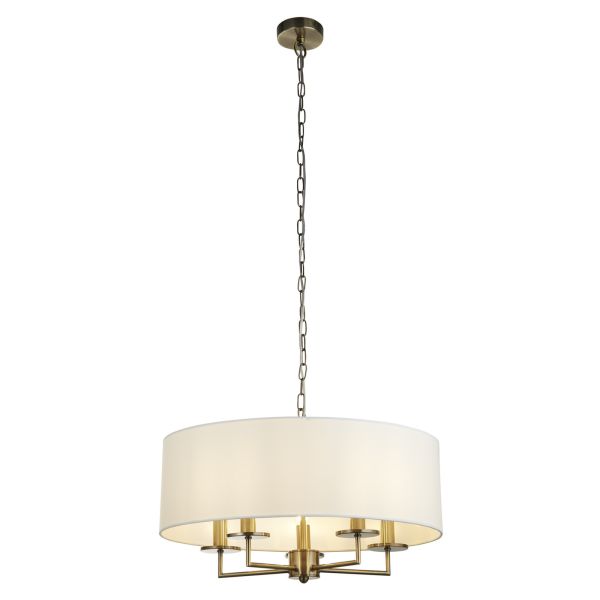 Люстра Searchlight 4785-5AB Knightsbridge 5Lt Pendant - Antique Brass with White Linen S