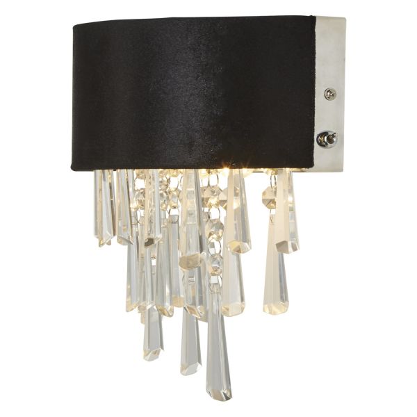 Бра Searchlight 50818-2BK Glamour 2Lt Wall Light - Black Velvet Shade & Clear Crystal