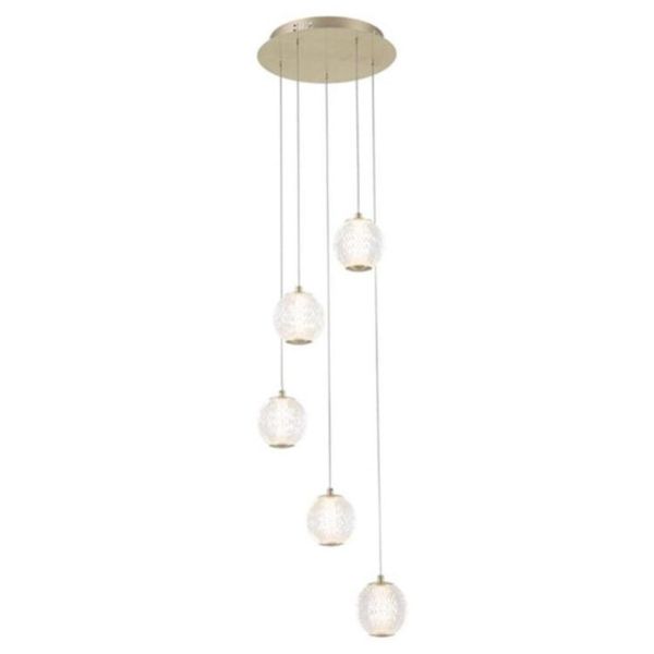 Lampa wisząca Searchlight 51481-5SB Allure 5Lt Multi-Drop Pendant - Satin Brass & Clear Acrylic
