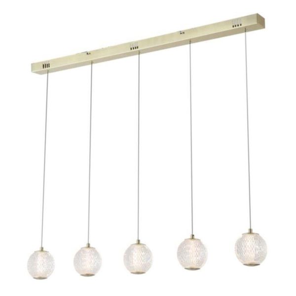 Підвісний світильник Searchlight 51485-5SB Allure 5Lt Bar Pendant - Satin Brass Metal & Clear Acrylic