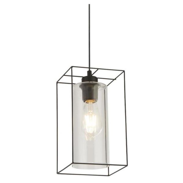 Lampa wisząca Searchlight 60124-1BK Ingot Pendant - Black Frame With Clear Inner Glass