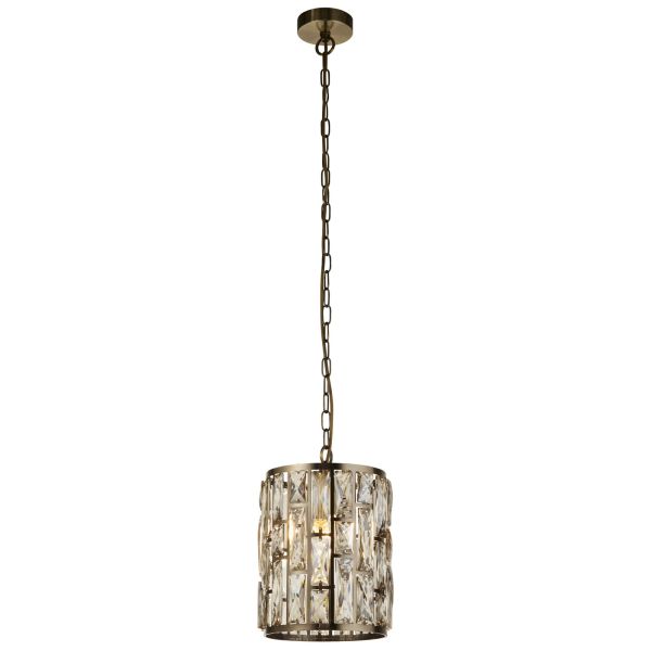 Підвісний світильник Searchlight 6581-1AB Bijou Pendant - Antique Brass & Champagne Crystal