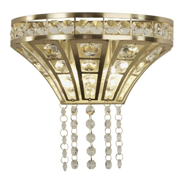 Kinkiet Searchlight 68510-2SB Gemma 2Lt Wall Light - Satin Brass with Clear Crystal