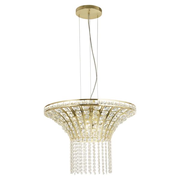 Żyrandol Searchlight 68511-8SB Gemma 8Lt Round Pendant - Satin Brass with Clear Crystal