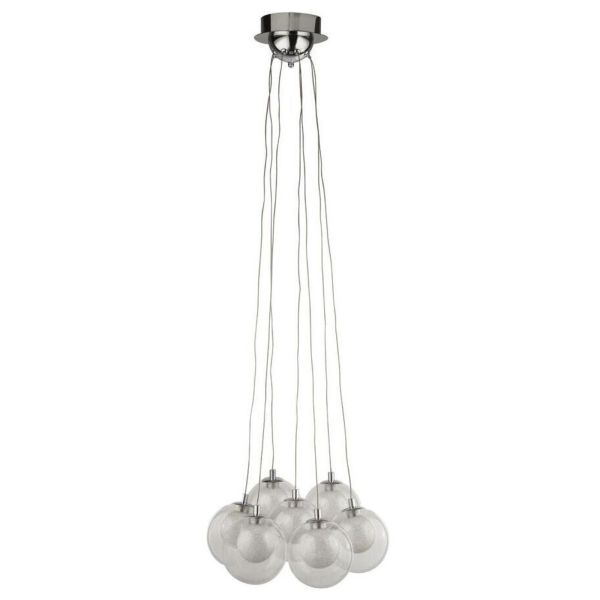 Підвісний світильник Searchlight 6867-7CC Cluster LED 7Lt Pendant - Chrome, Clear Glass, Crystal Sand