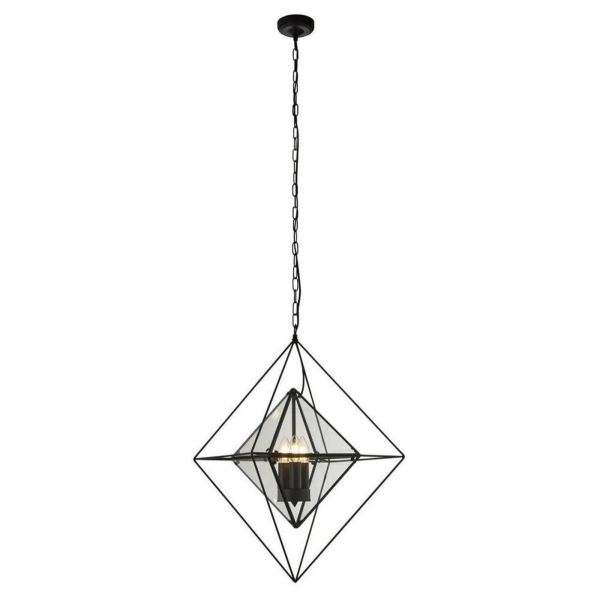 Żyrandol Searchlight 7323-3BK Diamond 3Lt Pendant - Black & Clear Glass