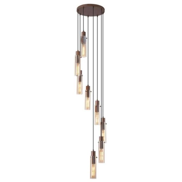 Lampa wisząca Searchlight 88920-8MO Sweden II 8Lt Multi Drop - Mocha Metal & Amber Glass