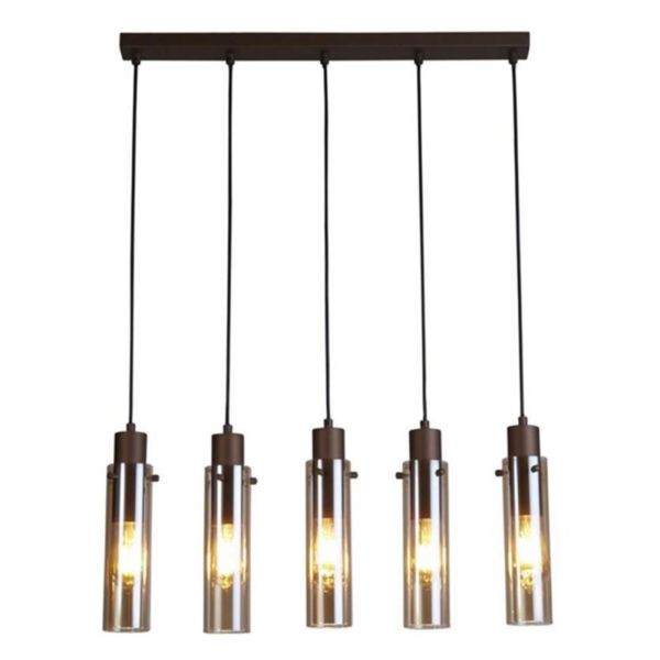 Lampa wisząca Searchlight 88921-5MO Sweden II 5Lt Bar Pendant - Mocha Metal & Amber Glass