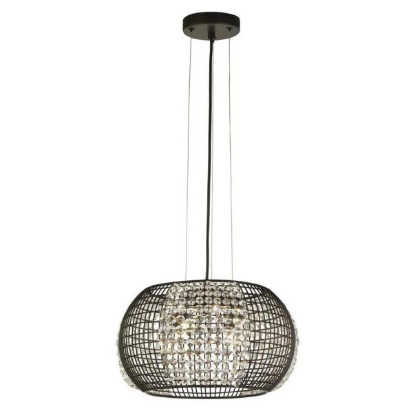 Підвісний світильник Searchlight 9094-4BK Cage 4Lt Pendant - Black Metal & Crystal Glass