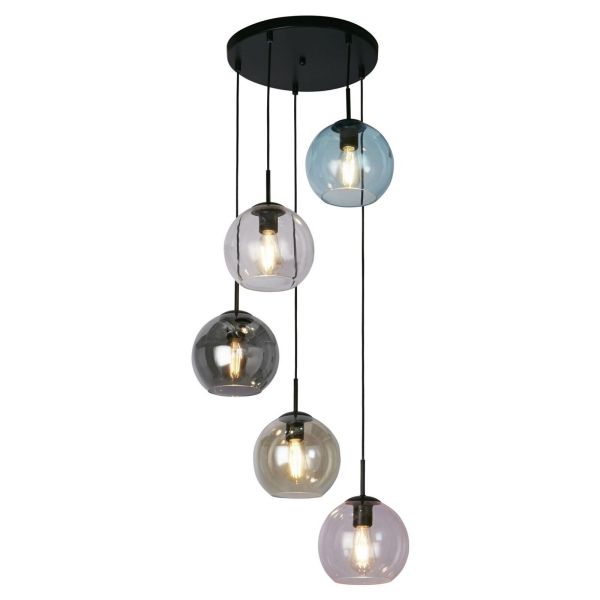 Підвісний світильник Searchlight 94005-5BK Mardi Gras II 5Lt Multi-Drop Pendant - Multi Coloured Glass