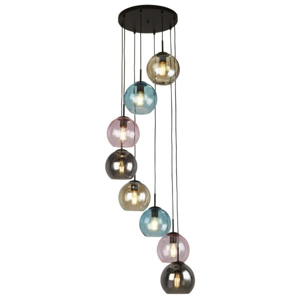 Lampa wisząca Searchlight 94008-8BK Mardi Gras II 8Lt Multi-Drop - Multi Coloured Glass Shades