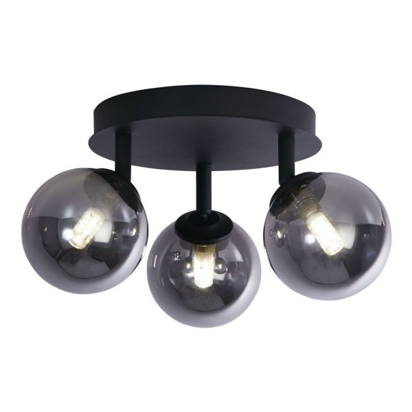 Żyrandol Searchlight 96913-3BK Crosby 3Lt Semi-Flush, Black with Smoked Glass Balls