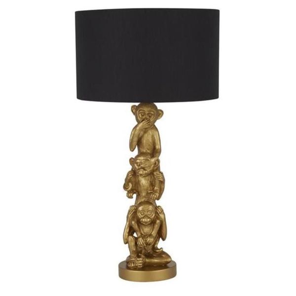 Lampa stołowa Searchlight EU1030GO 3 Wise Monkeys Table Lamp - Gold Resin & Black Fabric