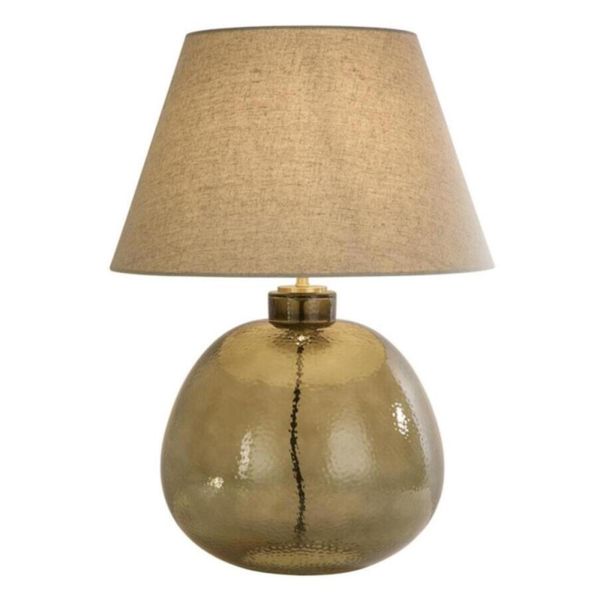 Lampa stołowa Searchlight EU44651GR Zenith 1Lt Table Lamp, Green Glass with Natural Linen Shade