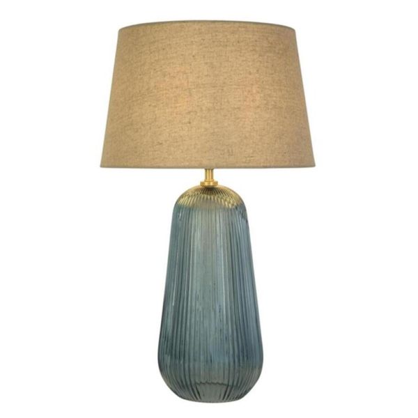 Настільна лампа Searchlight EU44652AZ Cameo 1Lt Table Lamp, Blue Glass with Natural Linen Shade