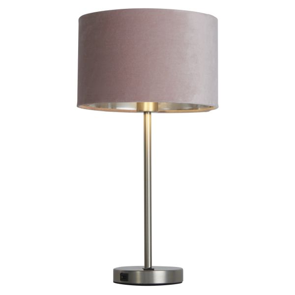 Lampa stołowa Searchlight EU58911PI Finn Table Lamp - Satin Nickel, Pink Velvet Shade