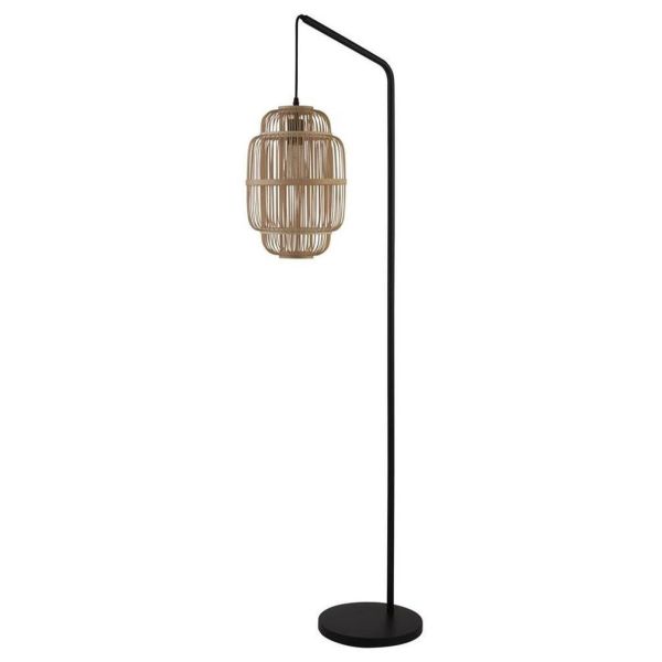 Lampa podłogowa Searchlight EU60096BK x Java Floor Lamp - Black with Bamboo Frame Shade