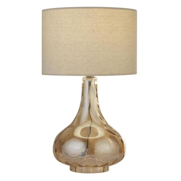 Lampa stołowa Searchlight EU60982 Torino Table Lamp - Amber Glass With Linen Shade