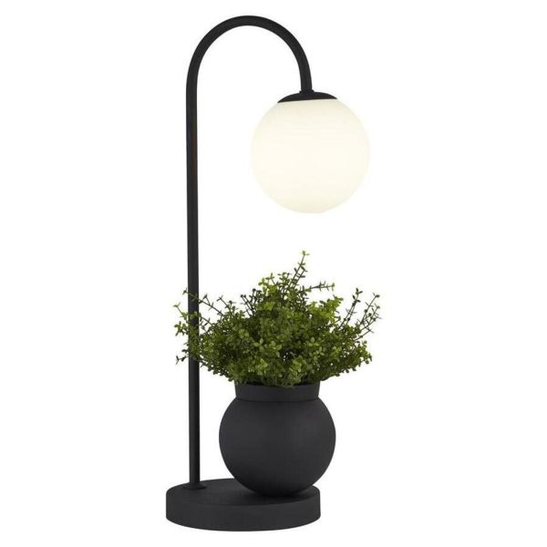 Lampa stołowa Searchlight EU61221BK x Lunar Table Lamp - Black With White Shade & Plant Pot Hold