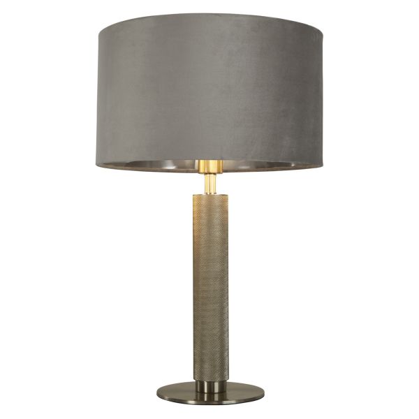 Lampa stołowa Searchlight EU65721GY London Table Lamp - Knurled Satin Nickel,Grey Velvet Shade