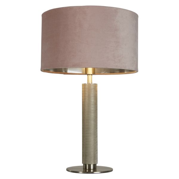 Lampa stołowa Searchlight EU65721PI London Table Lamp - Knurled Satin Nickel, Pink Velvet Shade