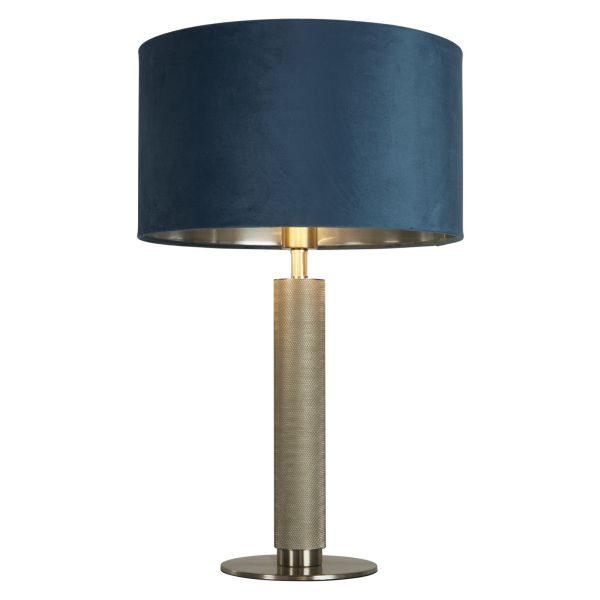 Настільна лампа Searchlight EU65721TE London Table Lamp - Knurled Satin Nickel, Teal Velvet Shade