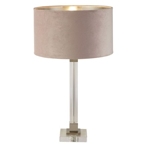 Lampa stołowa Searchlight EU67521PI Scarborough Table Lamp-Crystal,Satin Nickel,Pink Velvet