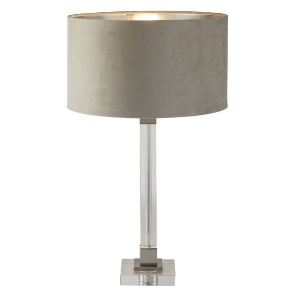 Lampa stołowa Searchlight EU67521TA Scarborough Table Lamp-Crystal,Satin Nickel,Pink Velvet