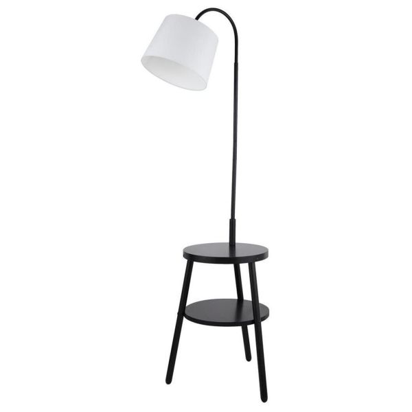 Lampa podłogowa Searchlight EU74730BK Ridge Floor Lamp - Black Metal, Wood & White Fabric