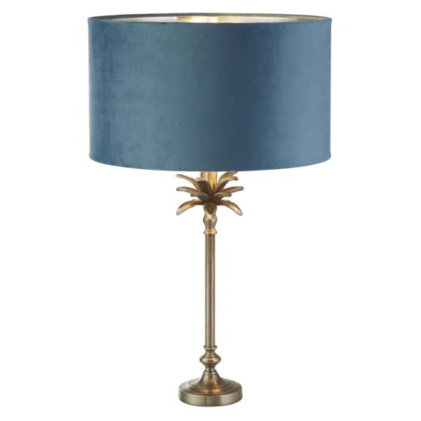 Lampa stołowa Searchlight EU81210TE Palm Table Lamp - Antique Nickel & Teal Velvet Shade