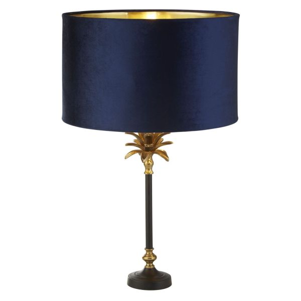 Lampa stołowa Searchlight EU81211AZ Palm Table Lamp - Black & Brass Metal & Navy Velvet Shade