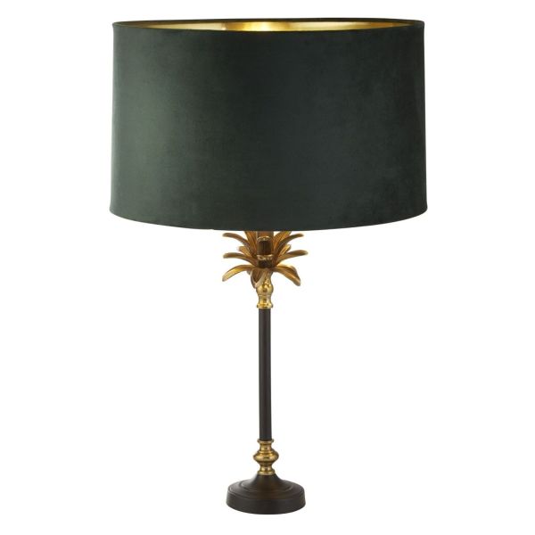 Lampa stołowa Searchlight EU81211GR Palm Table Lamp - Black & Brass Metal & Green Velvet Shade